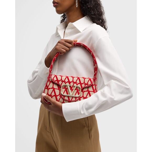 NWT Valentino Garavani Iconographe Loco Canvas Envelope Hobo Bag Red One Size - Picture 1 of 16